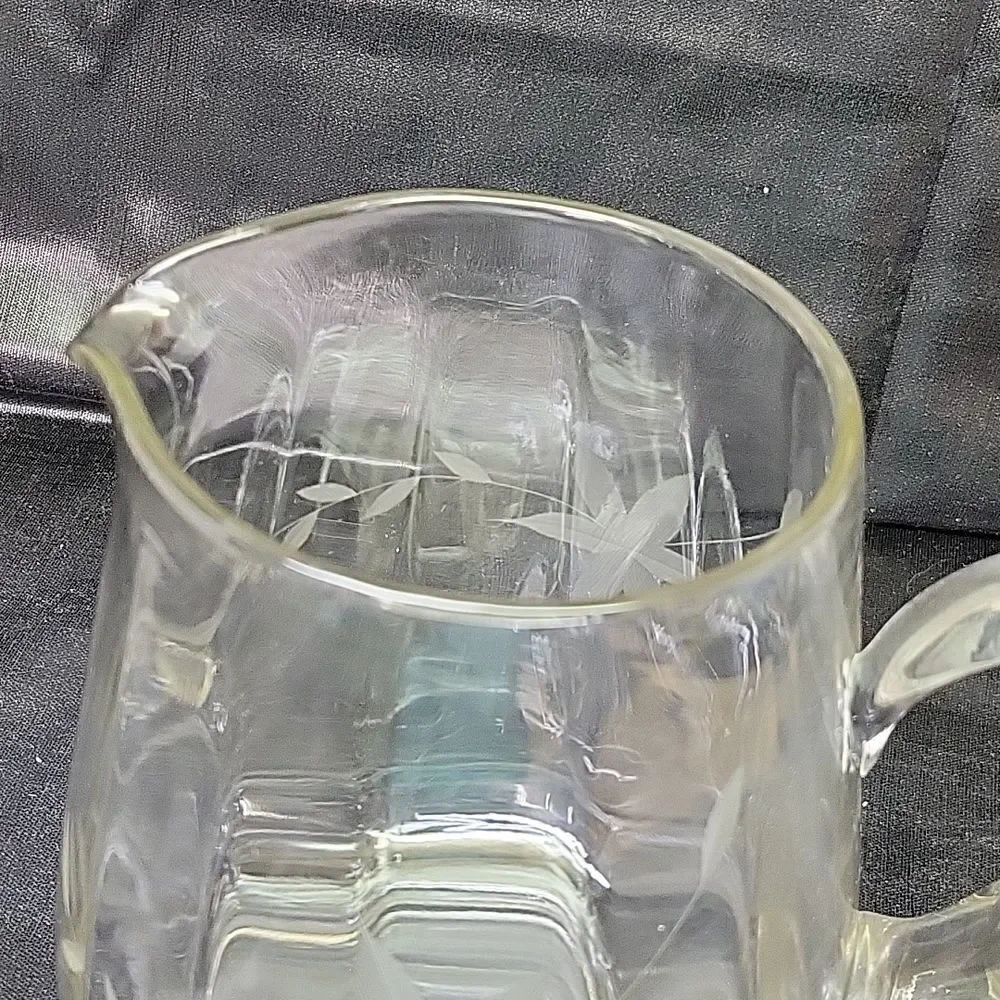 ‎Mid century etched crystal pitcher.